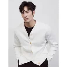 Britânico faculdade outono inverno masculino botão de negócios com decote em V Cardigan de malha moda Casual All-Match c