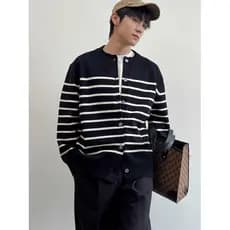 Outono inverno versão coreana clássico listrado botão de malha Cardigan masculino feminino estilo preguiçoso solto Casua