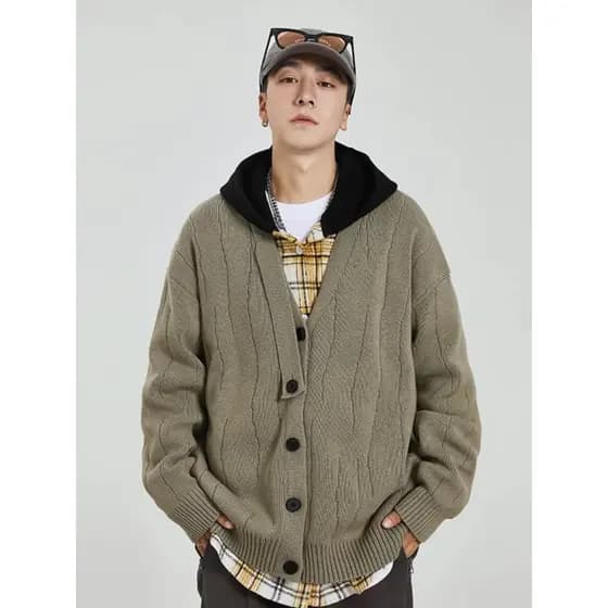 Americano Retro com decote em V Cardigan camisola das mulheres dos homens outono novo estilo Street Wear solto preguiços