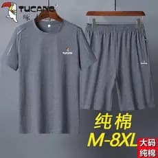 Woodpecker puro algodão manga curta terno masculino verão Plus Size camiseta de meia-idade Shorts soltos esportes casuai