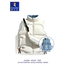 Woodpecker dois lados para baixo jaqueta colete masculino outono inverno novo estilo colete térmico gola alta sem mangas