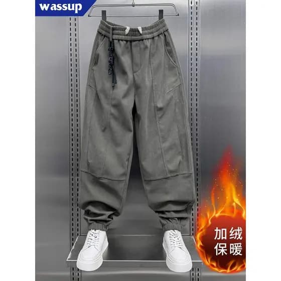 WASSUP American Street Wear Ruffian Bonito Macacão Esportivo Masculino Outono Inverno Veludo Forro de Lã Calças Casuais