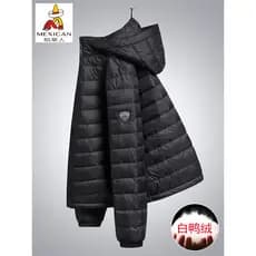 Espantalho pato branco para baixo jaqueta masculina inverno fino solto na moda jaqueta com capuz juventude jaqueta leve