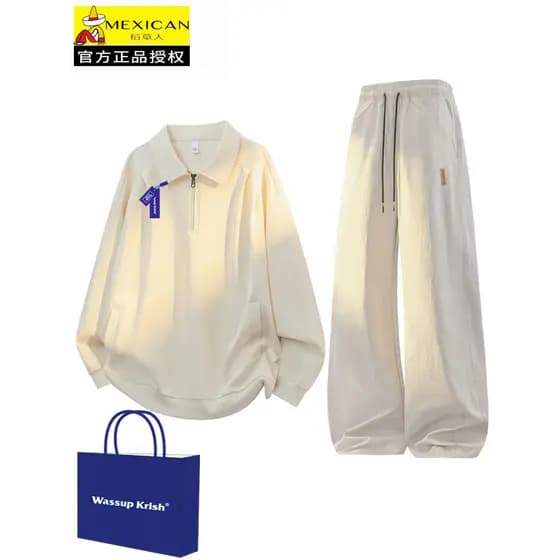 Espantalho lapela meio zíper japonês cor sólida terno masculino outono All-Match moletom calças um conjunto Casual Wear