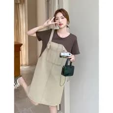 Francês Retro idade-reduzindo cáqui falso vestido de alça de duas peças feminino 2025 verão solto Casual único saia linh