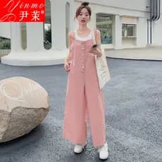Francês Bellflower rosa solto Denim macacão feminino verão macacão pequeno estilo ocidental idade-reduzindo macacão de p