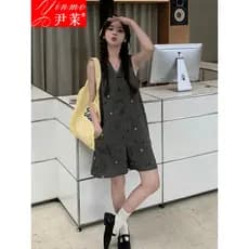 Coreano Retro com decote em V Design indústria pesada flor macacão feminino verão solto Drape Casual sem mangas macacão