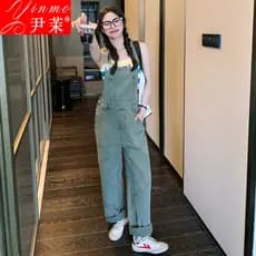 Estilo Preppy Denim macacão feminino 2024 verão novo estilo preguiçoso moda mais magro olhar perna larga estilingue maca