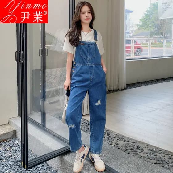 Salgado doce Denim macacão feminino verão fino pequeno solto influenciador frito rua idade-reduzindo macacão Casual na m