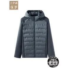 Paul com capuz Polar velo retalhos jaqueta homens mulheres casais 2026 High-End pato para baixo jaqueta costelas padrão