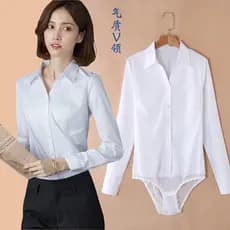 Elástico novo estilo com decote em V longo de manga curta profissional All-Match senhora camisa de uma peça servo Civil