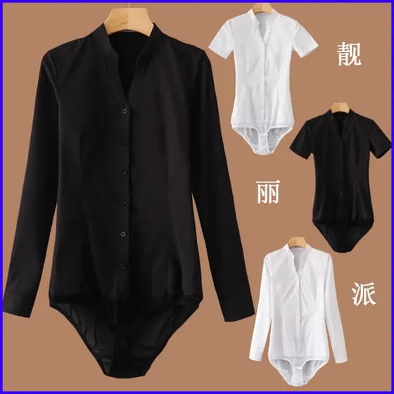 Gola alta em forma de V manga comprida preta Slim Fit antirrugas Stretch profissão
