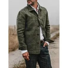 Jaqueta masculina casaco longo verificado jaqueta casaco Retro lapela único Breasted jaqueta moda roupas masculinas