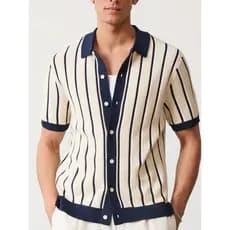 Roupas masculinas europeias americanas 2026 verão cor sólida camisa de malha de manga curta tamanho grande lapela solta