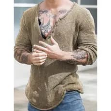 2026 roupas masculinas estilo europeu americano primavera outono pulôver camisola com decote em V na moda camisa de fund