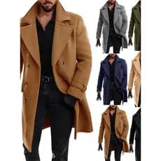 Casaco masculino tamanho europeu outono inverno meados de comprimento casaco de lã duplo Breasted grosso lã blusão jaque
