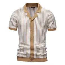 2025 verão novo estilo Cross-Border europeu americano comércio exterior masculino de manga curta malha polo listras moda