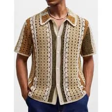 top Masculino De Manga Curta Suéter POLO Casual Com Gancho Solúvel Em Água Europeu E Americano