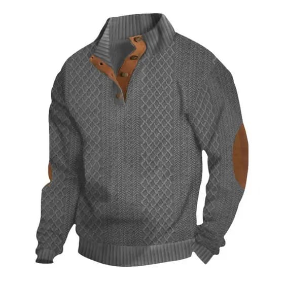 Europeu americano casual masculino gola manga longa casual ao ar livre manga longa moletom Jacquard malha topo moda solt