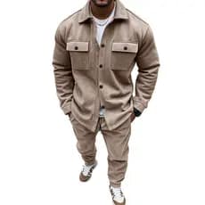 Europeu americano casual masculino moda jaqueta esportiva calças casuais terno de duas peças masculino cor sólida camurç