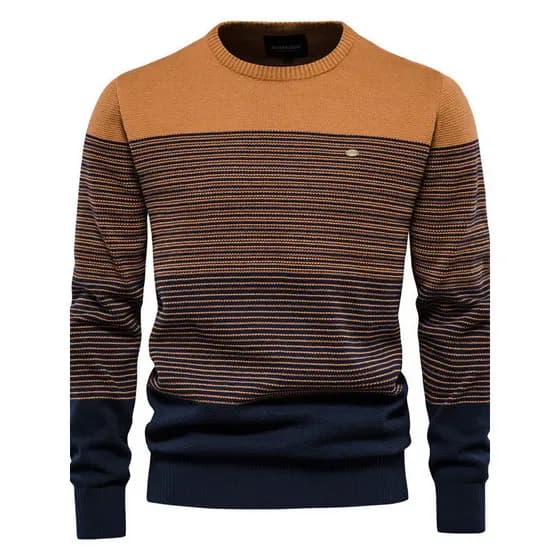 Suéter De Malha Masculino Tamanho Europeu Outono E Inverno Retro Fino Listrado Em Torno Do Pescoço