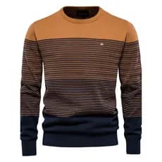 Suéter De Malha Masculino Tamanho Europeu Outono E Inverno Retro Fino Listrado Em Torno Do Pescoço