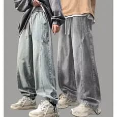 Calças vibe americanas High street street Wear cordão lavado Jeans masculino cintura elástica reta calças de perna larga