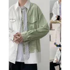 Estilo japonês rufião bonito estilo legal costura falso de duas peças camisa de manga comprida Design masculino High-End