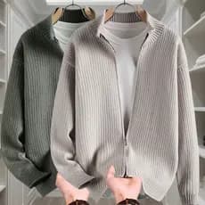 All-Match cor sólida Cardigan masculino engrossado camisola camisola inverno quente gola alta Z