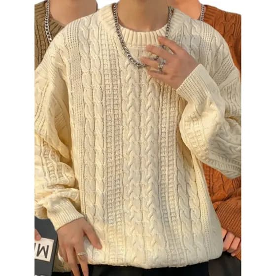 Camisola masculina outono inverno grosso versão coreana na moda cor sólida torção malhas estilo Hong Kong em torno do pe