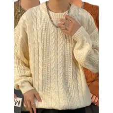 Camisola masculina outono inverno grosso versão coreana na moda cor sólida torção malhas estilo Hong Kong em torno do pe