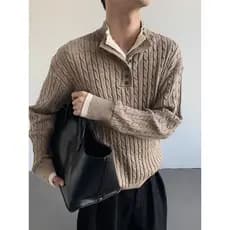 Estilo de dinheiro antigo falso de duas peças gola alta costura torção camisola masculina outono inverno Design Sen