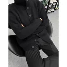 Outono inverno gola alta botão Cardigan camisola masculina versão coreana Street Wear solto Melade Retro preguiçoso malh