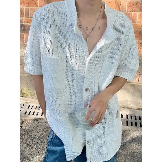 Camisa Yuppie branca masculina verão High-End sentido rufião bonito estilo Hong Kong Casual camisa de manga curta na mod