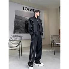 High-End sentido rufião bonito Casual terno esportivo masculino Design solto Cardigan jaqueta calças de perna larga comb