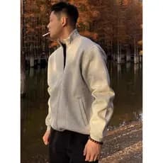 Estilo americano gola alta cinza zíper Cardigan moletom masculino primavera outono Street Wear solto sentimento de alta