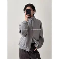 Cleanfit duplo zíper Cardigan gola alta moletom masculino primavera outono americano Retro tendência solta gola alta jaq