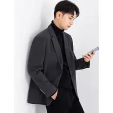 W inverno novo estilo Casual terno de lã jaqueta masculina de lã estilo curto cinza pequeno terno superior masculino Hig