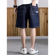 Retro nostálgico lavado Denim Shorts masculino verão novo estilo em linha reta calças de cinco pontos cintura elástica c