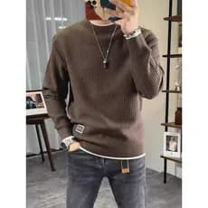 Textura sentimento outono inverno japonês Retro cor sólida quente em torno do pescoço camisola masculina confortável All