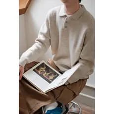 2025 outono novo estilo três botões simples camisa polo lapela Retro solto camisola de malha masculina topo