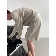 Moda versão coreana simples terno de malha Shorts finos calças cortadas Design sentir Popular manga comprida topo mascul