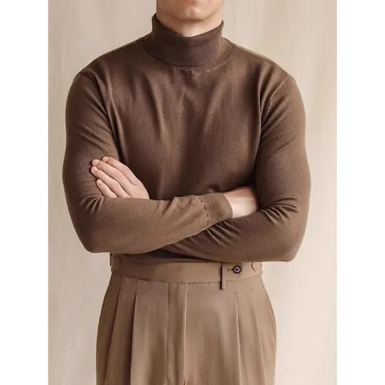 Outono inverno camisola de gola alta masculina negócios Casual quente forro de lã pulôver camisa de fundo cavalheiro fin