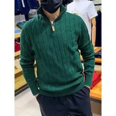 Europeu americano masculino moda estilo britânico meio zíper gola torcida camisola de malha outono inverno