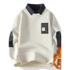 Camisola de lã estilo masculino camisa de inverno gola camisola de malha masculina falso camisa de fundo de duas peças j