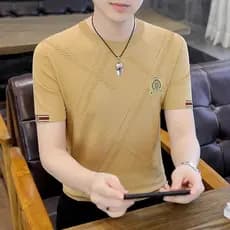 Camisola de manga curta masculina 2026 outono inverno estação europeia Jacquard bordado fino ajuste interior meia manga