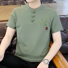 Verão gola alta de manga curta camiseta masculina estilo chinês estilo chinês seda gelo meia manga roupas Tang terno cam