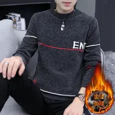 Outono inverno forro de Chenille engrossado quente roupas superiores camisola de malha masculina camisola na moda camisa