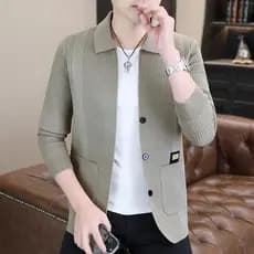 2026 primavera outono novo estilo Cardigan camisola jovens homens lapela malhas moda Casual cor sólida jaqueta casaco