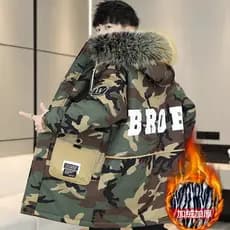 Jaqueta Pai de comprimento médio, forro de lã de inverno masculino, jaqueta camuflada espessada, casaco militar com capu